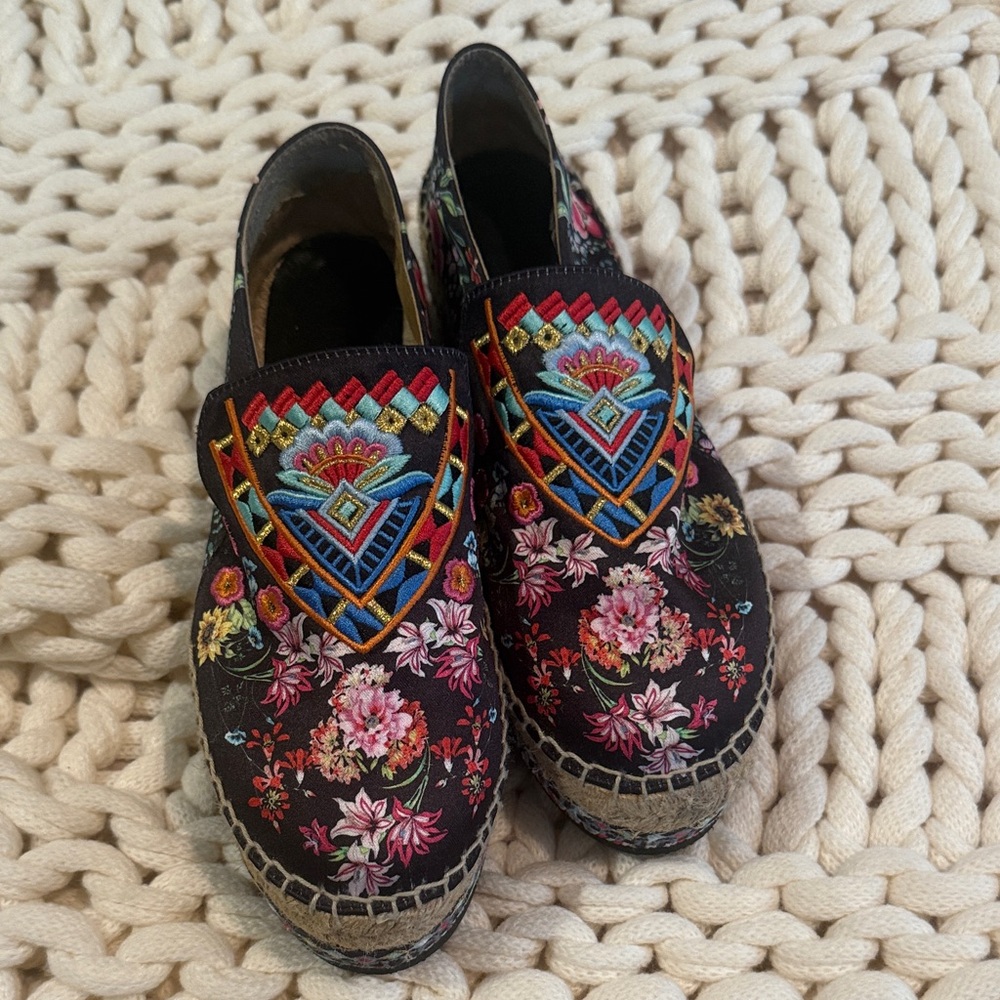 Johnny Was Multicolor Embroidered Espadrilles